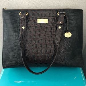 Brahmin Croc Embossed Brown Leather Satchel